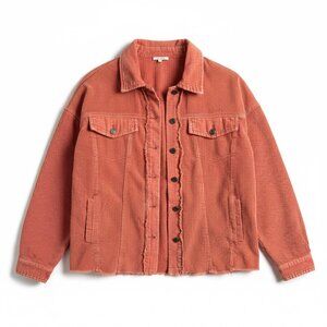Rust Corduroy Oversized Shacket with Raw Hem – Size Small